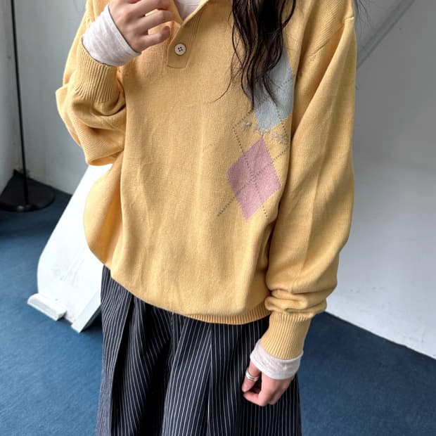 Design patterned button crew knit P/O
