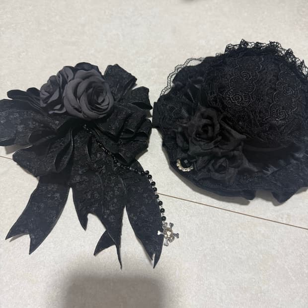 고스로리 고딕 로리타 머리핀 헤어핀 악세사리 장미 프릴 모자머리핀 리본