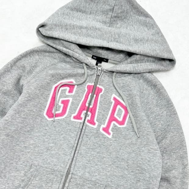 Gap 갭 그레이 핑크 빅 로고 후드 집업 S
