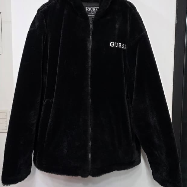 게스 남성 퍼 후드 집업