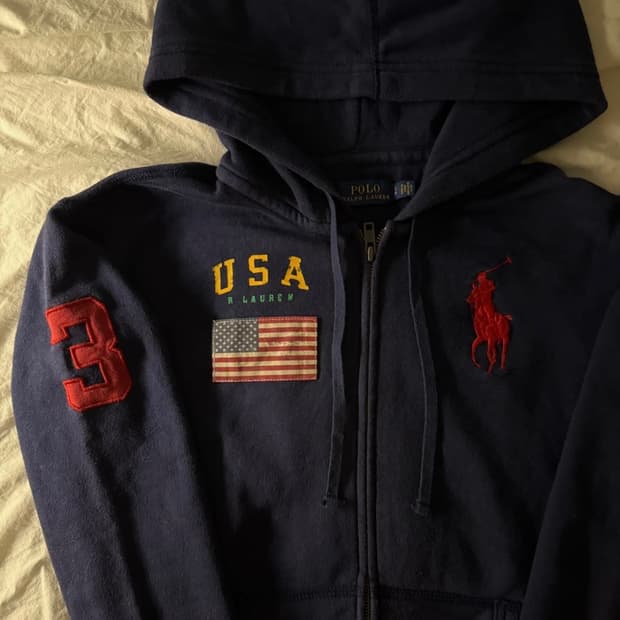 폴로 빅포니 성조기 후드집업 네이비