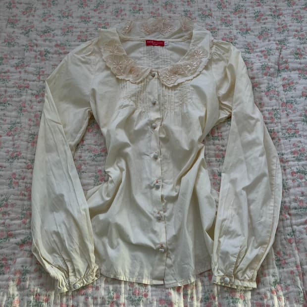 빈티지 어스뮤직 베이비 옐로우 플라워 넥 셔츠 949 y2k 스트릿 갸루