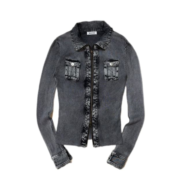 Washing gray two zip-up knit 