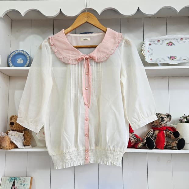 핑크 카라 러블리 블라우스 7부