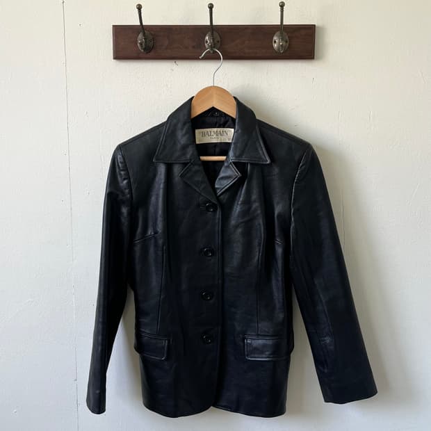 BALMAIN 블랙 램스킨 자켓