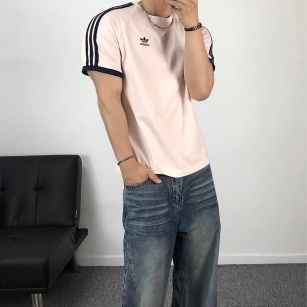 아디다스 정품 애쉬핑크 링거티 3stripes 삼선 반팔