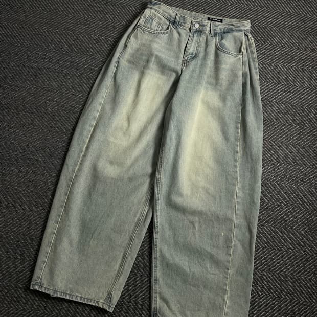 S-BIN JEANS 빈티지 와이드 연청 워싱 데님 팬츠 y 4662