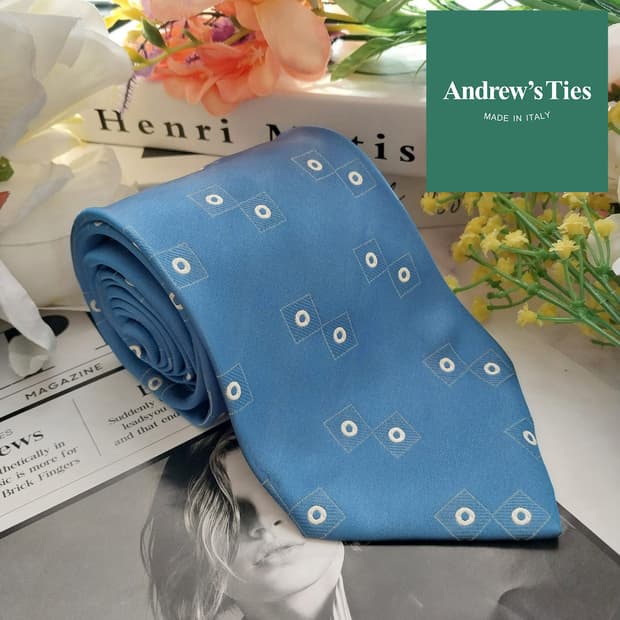 앤드류스타이 실크 블루 자카드 패턴 넥타이 9.9cm A+등급 K1354