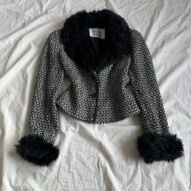 블랙 고스로리 로맨틱고딕 갸루 공겜여주 크롭 트위드자켓