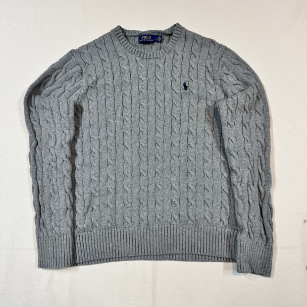 L) 폴로 랄프로렌 코튼 케이블 꽈배기 라운드넥 니트 그레이