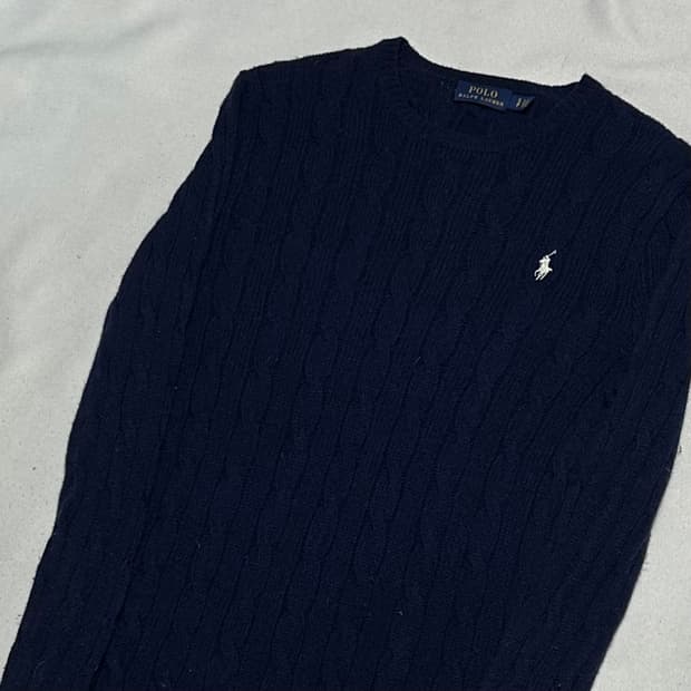 S 폴로랄프로렌 여성용 캐시미어 네이비 케이블 니트