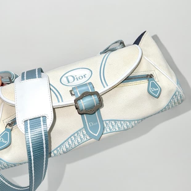 디올 트로터 새들 캔버스 바게트 크로스백