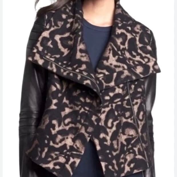 DVF 다이앤 본 퍼스텐버그 레오파드 울 가죽 콤비 자켓