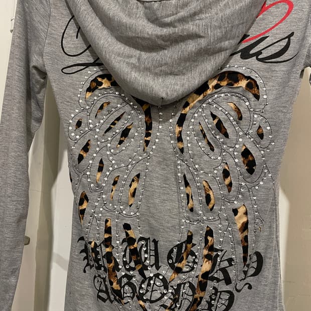 edge line 엣지라인 레오파드 그레이 후드 롱슬리브 갸루 펑크