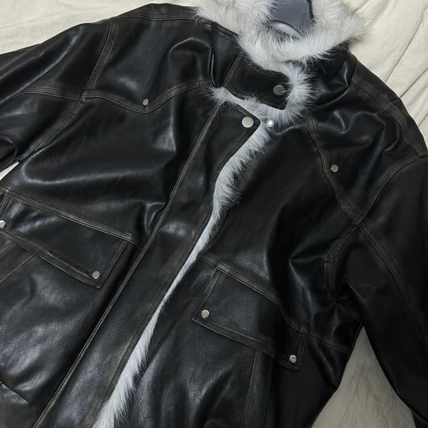 러프넥 레더 무스탕