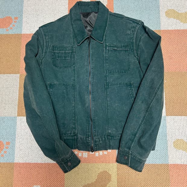 (44)워크샵 캔버스 코튼 블루종 자켓 에버 그린