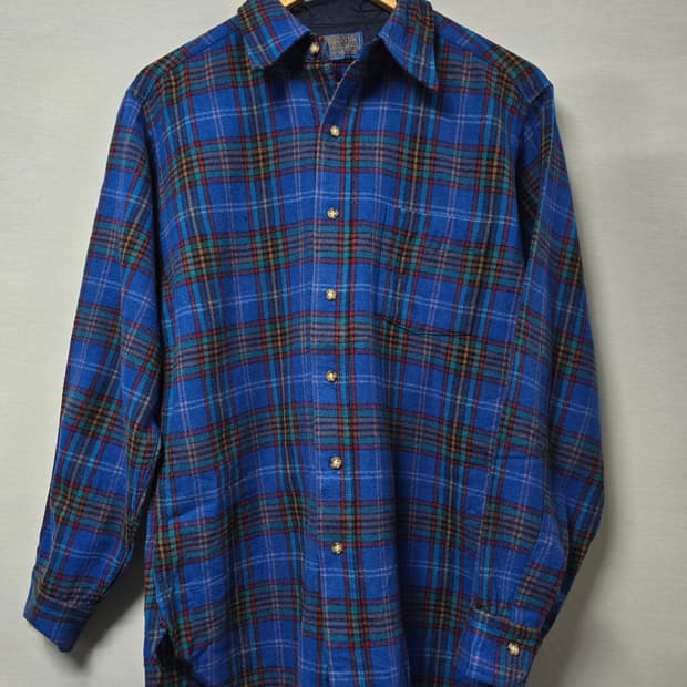 Pendleton USA 70s 펜들턴 블루 체크 버진울 셔츠 M
