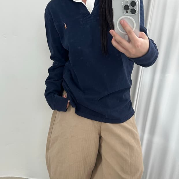 폴로 랄프로렌 커스텀핏 배색 멀티포니 럭비 카라티