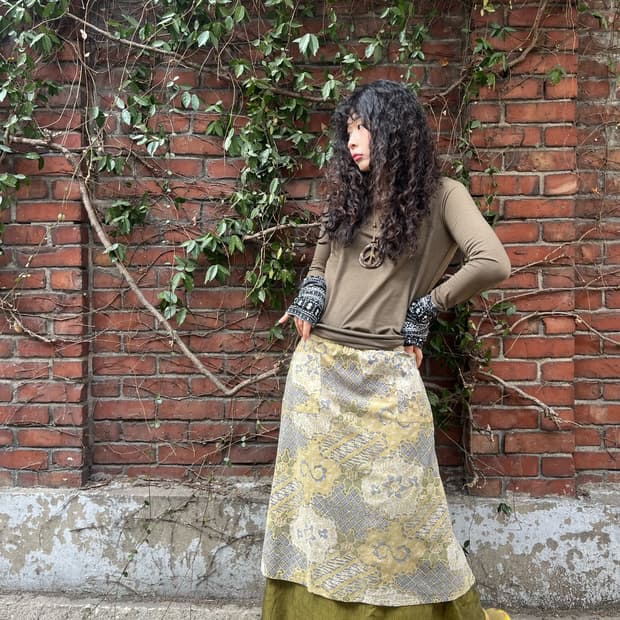 에스닉 패턴 랩 레이어드 롱 스커트