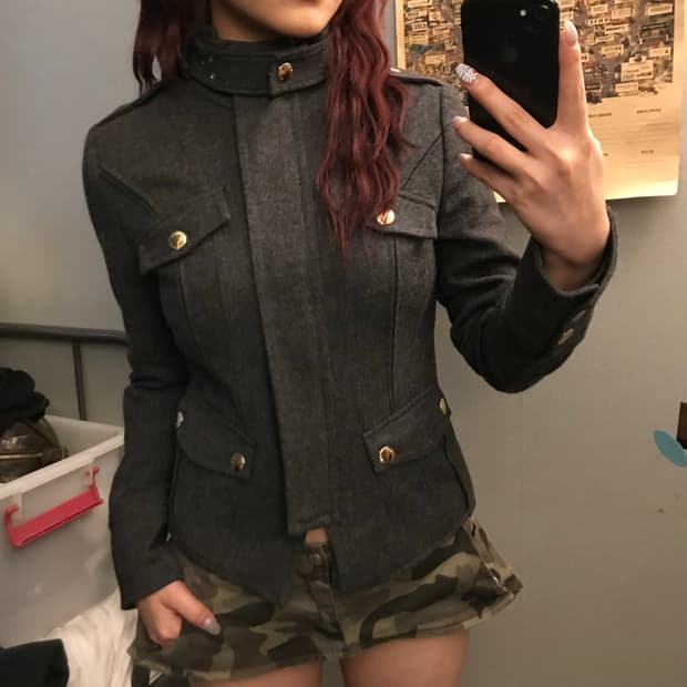 LeShop 르샵 금장 갸루 펑크 하이넥 차콜 모자켓