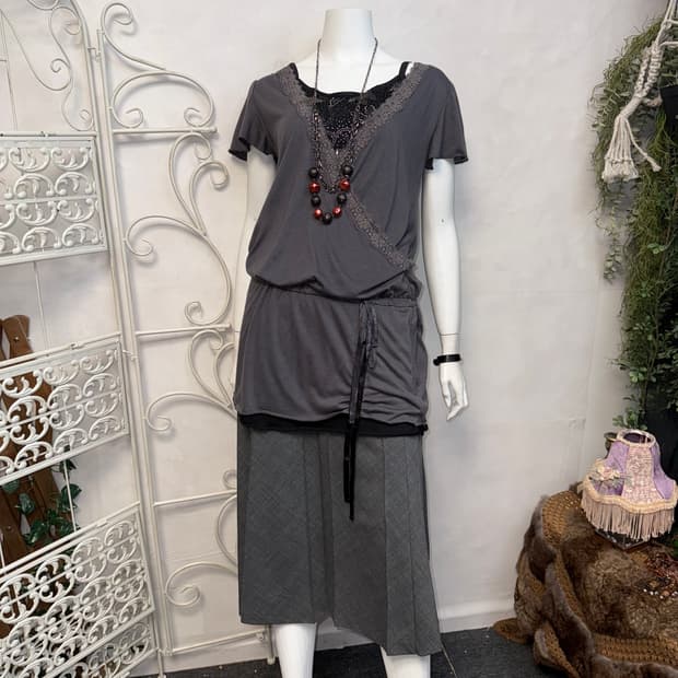 Charcoal cotton lace wrap shirring ops