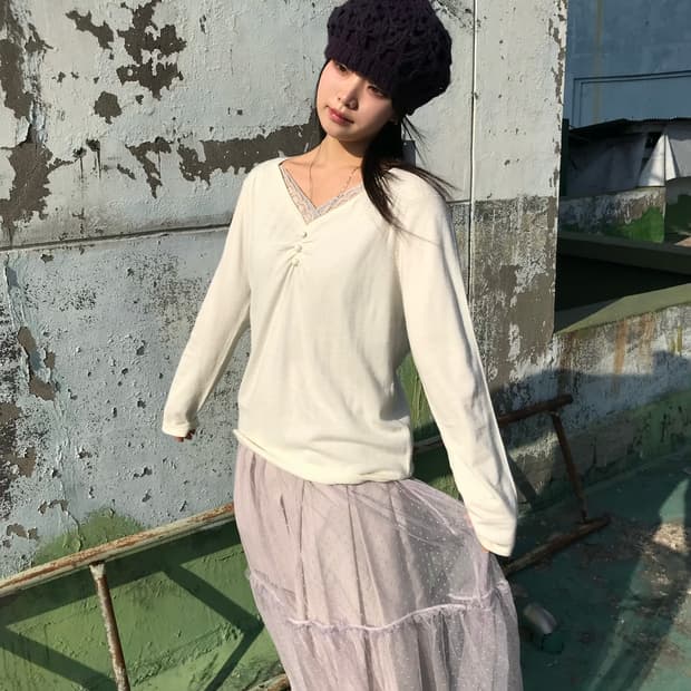 아이보리 레이스 니트