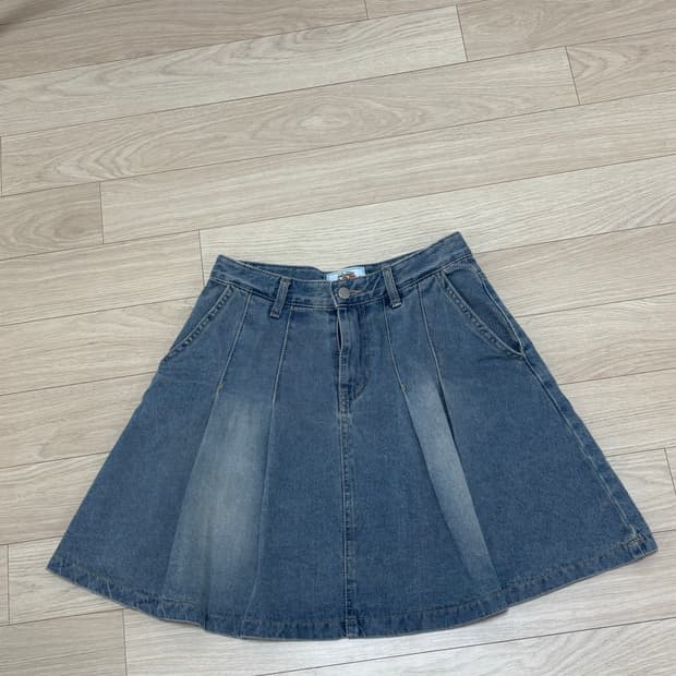 Ootj 데님 플리츠 미디 스커트 