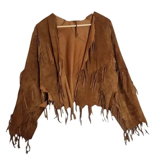 스웨이드 프린지 판쵸 자켓