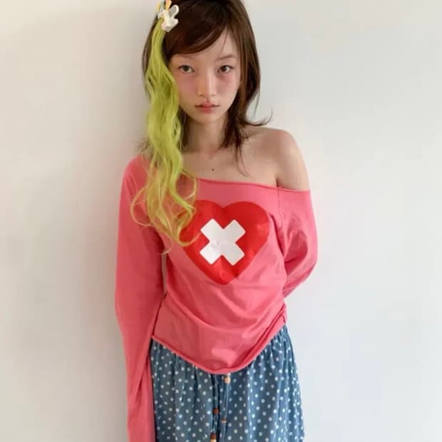 샵페어리 cross heart cut off t-shirt 색상 로즈
