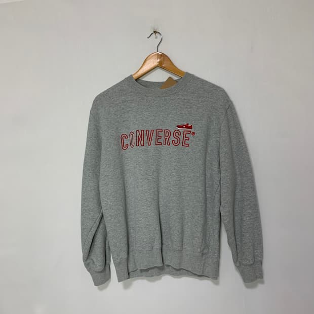컨버스 로고 자수 맨투맨 회색 L 빈티지 여성