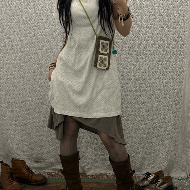 빈티지 코지 모리 코튼캔디 도트 땡땡이 반팔 원피스 K0106