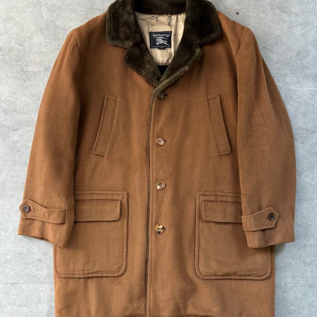 Burberry 버버리 퍼 안감 브라운 울 싱글 코트