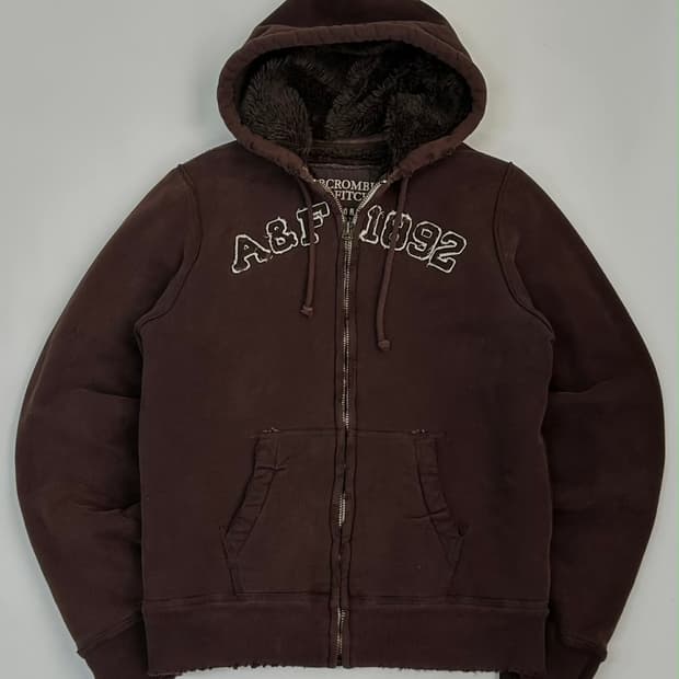 [L] 아베크롬비 y2k 브라운 울프죠 쉐르파 퍼 자켓 후드집업