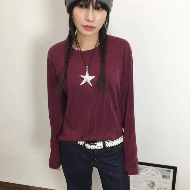 TK Mixpice Burgundy Ribbed Long Sleeve