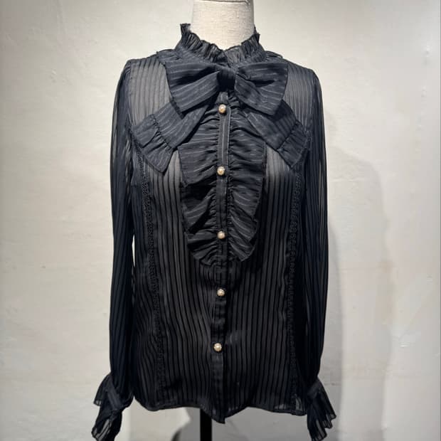 “axes femme” Black striped frill shirt