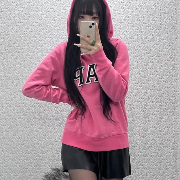 갭 Y2K 00's 키치 딸기우유 핫핑크 약기모 후드티 L C09919