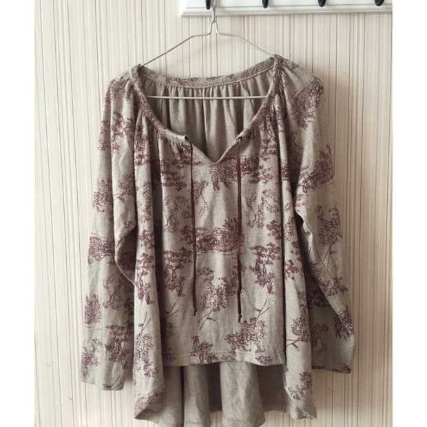 빈티지 패턴 플리츠 블라우스