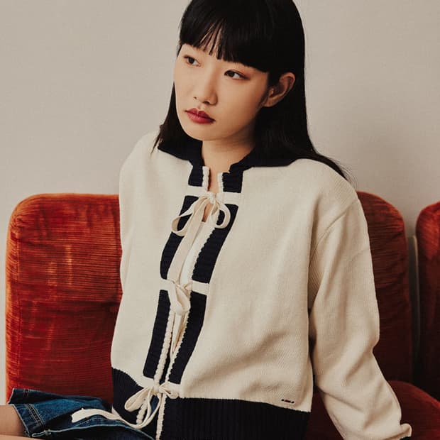 (새상품)로맨틱크라운 리본가디건 아이보리M