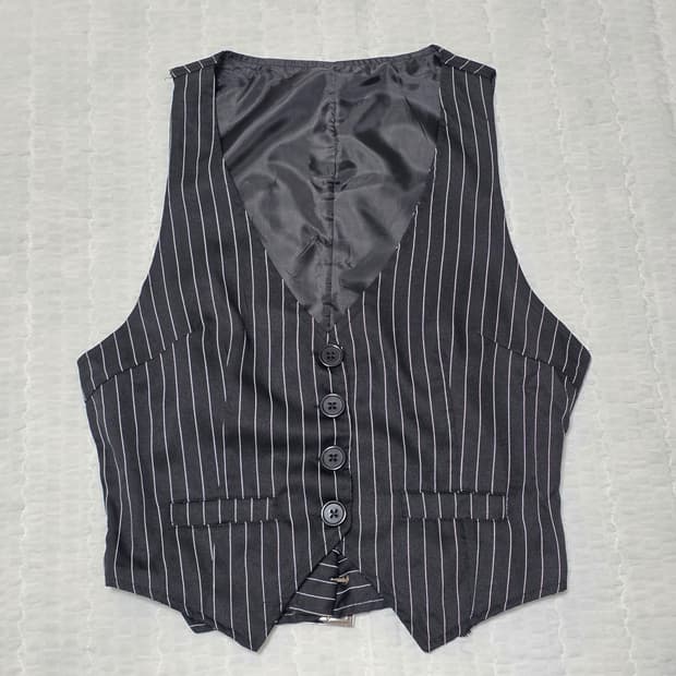 빈티지)블랙 스트라이프 나나깔st 오네갸루 고딕 등트임 정장베스트 조끼