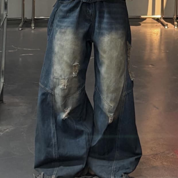 빈티지 데미지 워싱 데님 팬츠 A3465