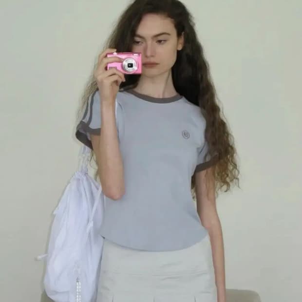 파르티멘토우먼 컬리지 스트라이프 링거티_스카이