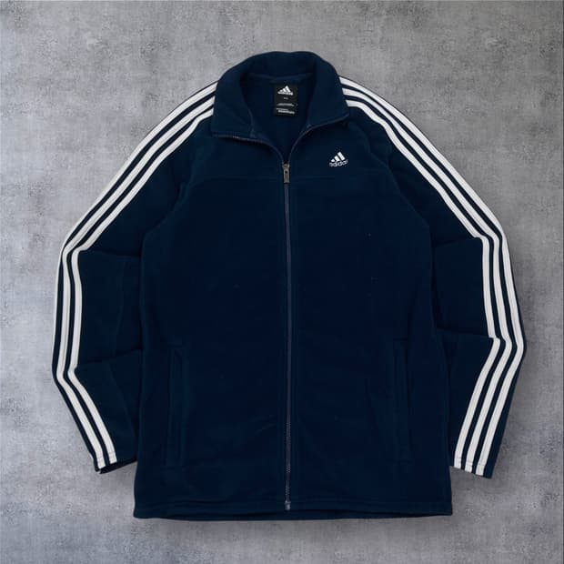 아디다스 스몰 로고 사이드 라인 네이비 플리스 자켓