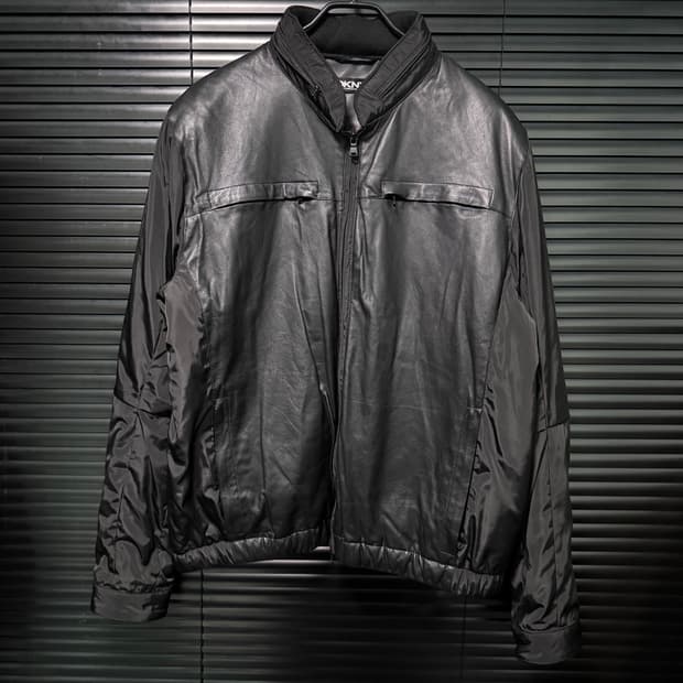 코르티스 DKNY 도나카란 양가죽 레더 나일론 점퍼 바시티 바이커 라이더