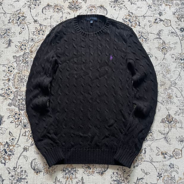 폴로 자수 포니 꽈배기 니트