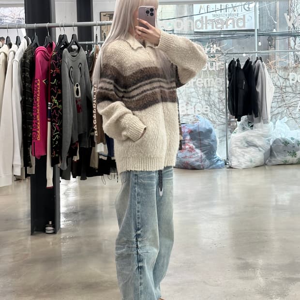 슈프림 브러쉬드 울 집업 스웨터 크림