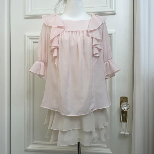 sheer pink ruffle back bow lovely blouse