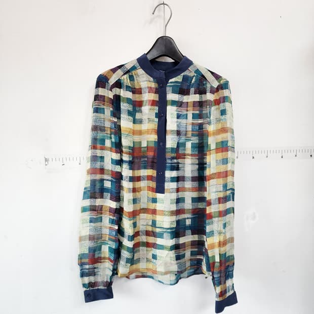 BCBG 체크 패턴 실크 블라우스