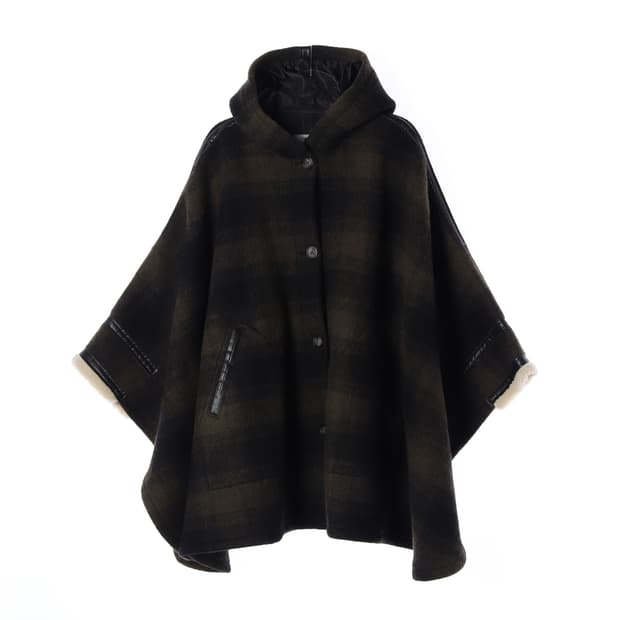 MM6 메종마르지엘라 카키 체크 후드 케이프 울 코트 S
