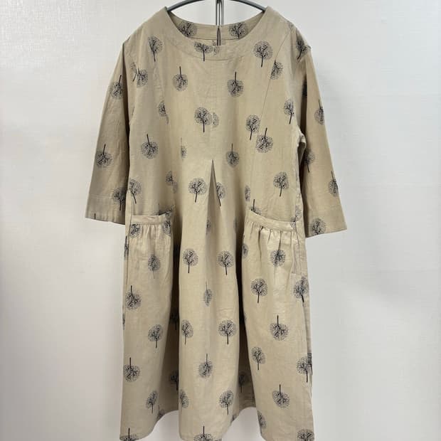 트리 패턴 빈티지 벌룬 원피스