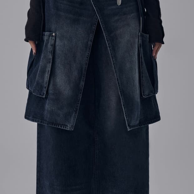 트리밍버드 랩 스커트 데님 팬츠 dark blue